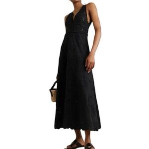 Sea New York Baylin Black Cotton Lace Slip Eyelet Maxi Dress Size 16 NEW